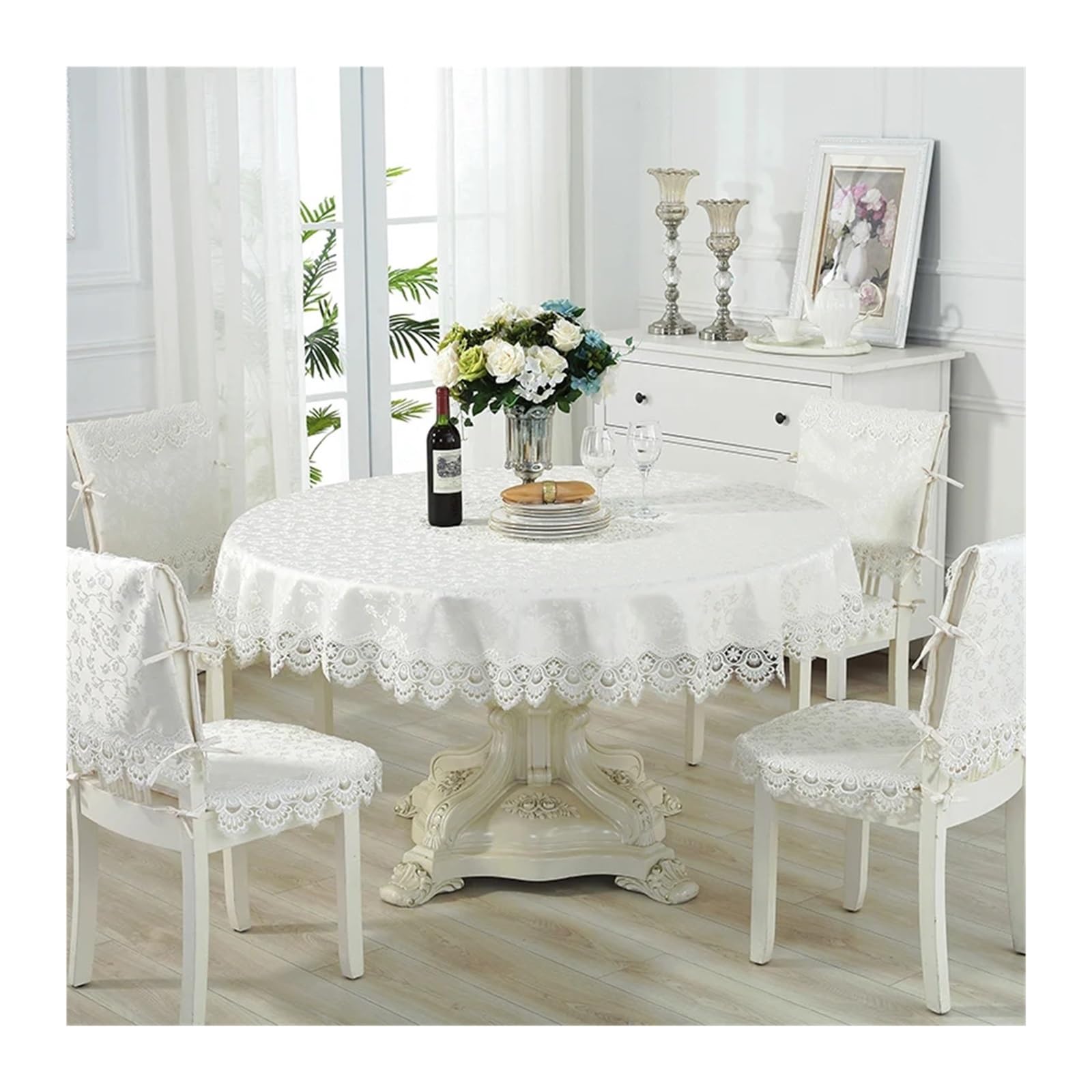 L6NqIAG Vintage Lace Tablecloth Table Cloth Round Pastoral Cover Dining Cloths Turntable Folding Home Embroidery Lace Flower House Towel Chair(Color7,Diameter 85cm Round)