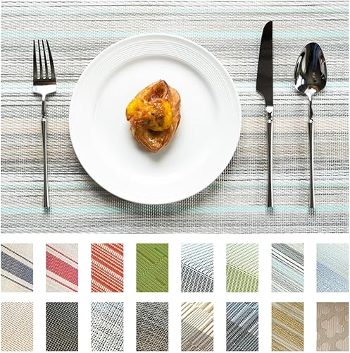 Miniatura 1 de Juego de 4 manteles individuales tejidos de vinilo y plástico para la mesa de la cocina para interiores y exteriores, lavables, manteles