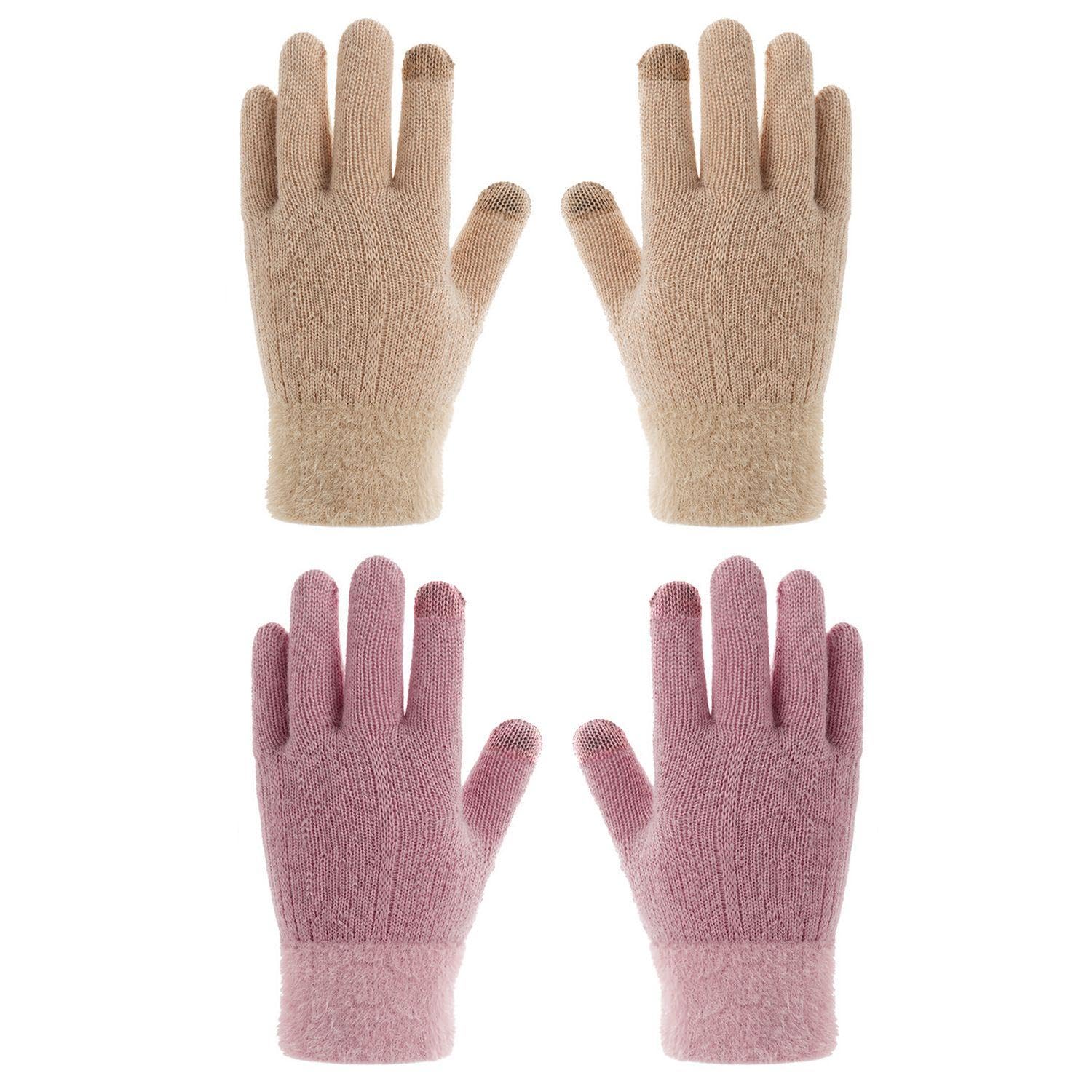2 Pairs Of Woolen Knitted Gloves, Velvet Thickened Gloves, Touch Screen Gloves, Winter Warm Gloves, Women'S Indoor And Outdoor Gloves