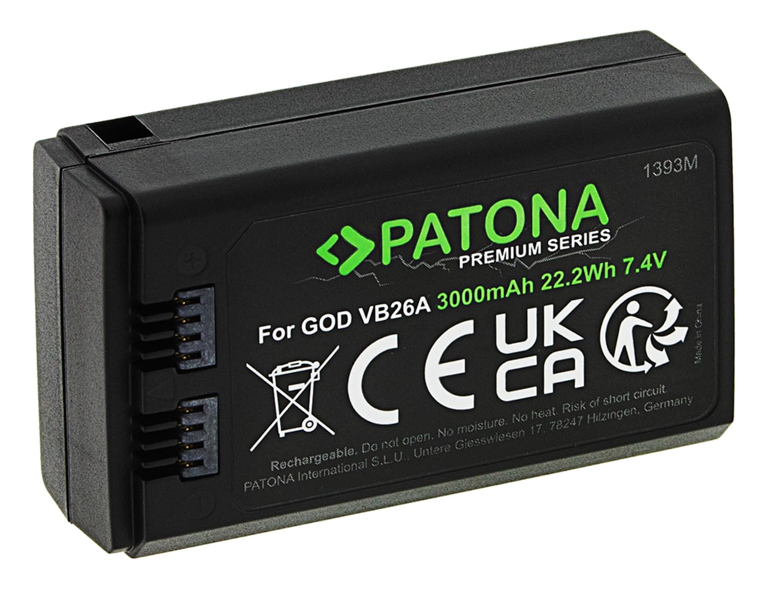 PATONAPremium VB26 VB26A Battery (3000 mAh Samsung Cells) Compatible with Godox V850III and V1 Series C, F, N, O, S- 1393M