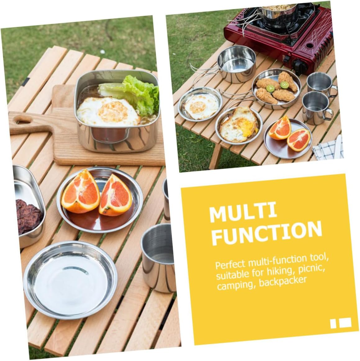 1set Portable Stainless Steel Camping Cookware Kit Outdoor Cooking for Camping Hiking and Backpacking Durable and Easy to Clean Cookware Essentials