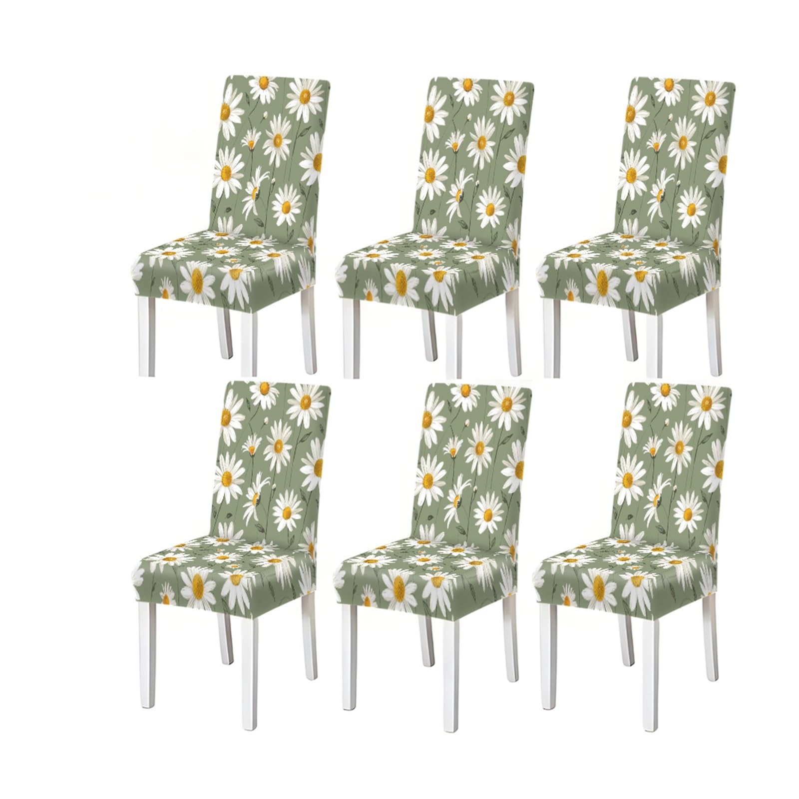 Bosuybn One Color Sage Green White Daisy Floral Print Dining Chair Covers Set Of 2/4/6, Stretch Slipcovers For Kitchen Dining Room Furniture Protectors For Home Dining Room(6Pcschair Cover)