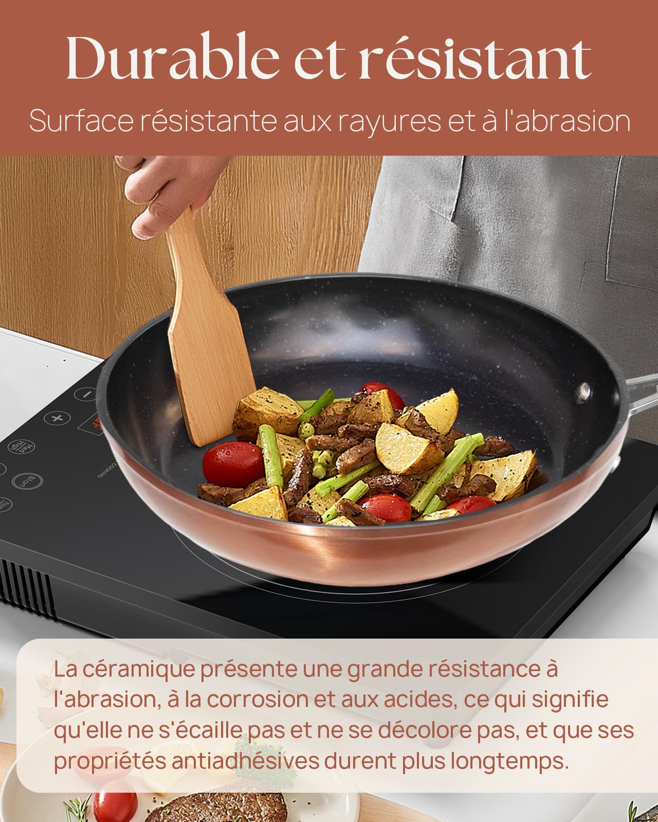 Nuwave Olla 4,7L en Cerámica Antiadherente Duralon Blue en Cobre Rústico, sin PFAS, Compatible con Inducción, Apta para Lavavajillas y Horno, Asas Stay Cool, Resistente a los Arañazos