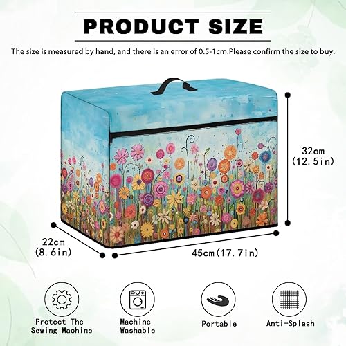 Miniatura 49 de Funda para máquina de coser de mariposas y flores con prácticos bolsillos, funda protectora con asa, para la mayoría de máquinas de coser estándar