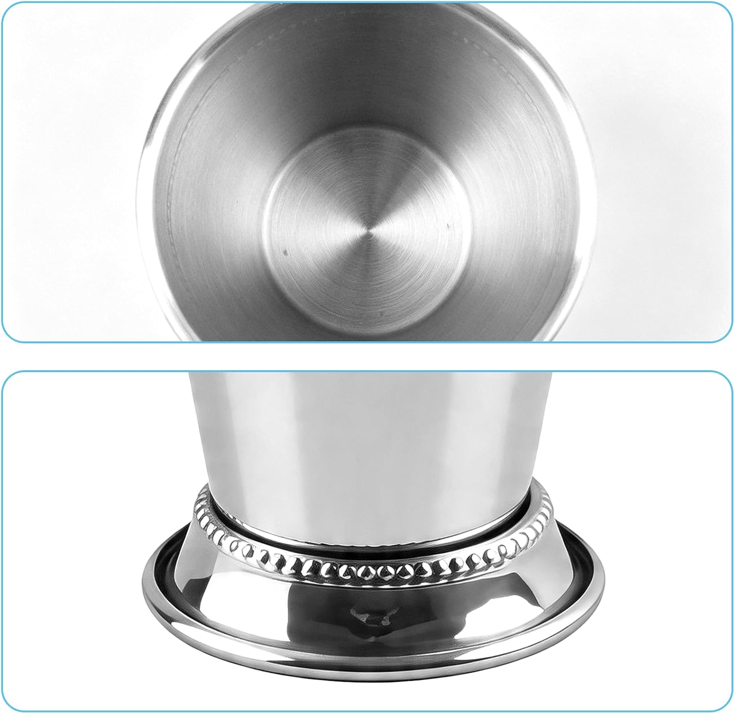 Set of 2 Mint Julep Cups, Classic Stainless Steel Glasses for Party Bar Home Restaurant, 12 oz Metal Cocktail Glasses for Beer Juice Beverage, Silver