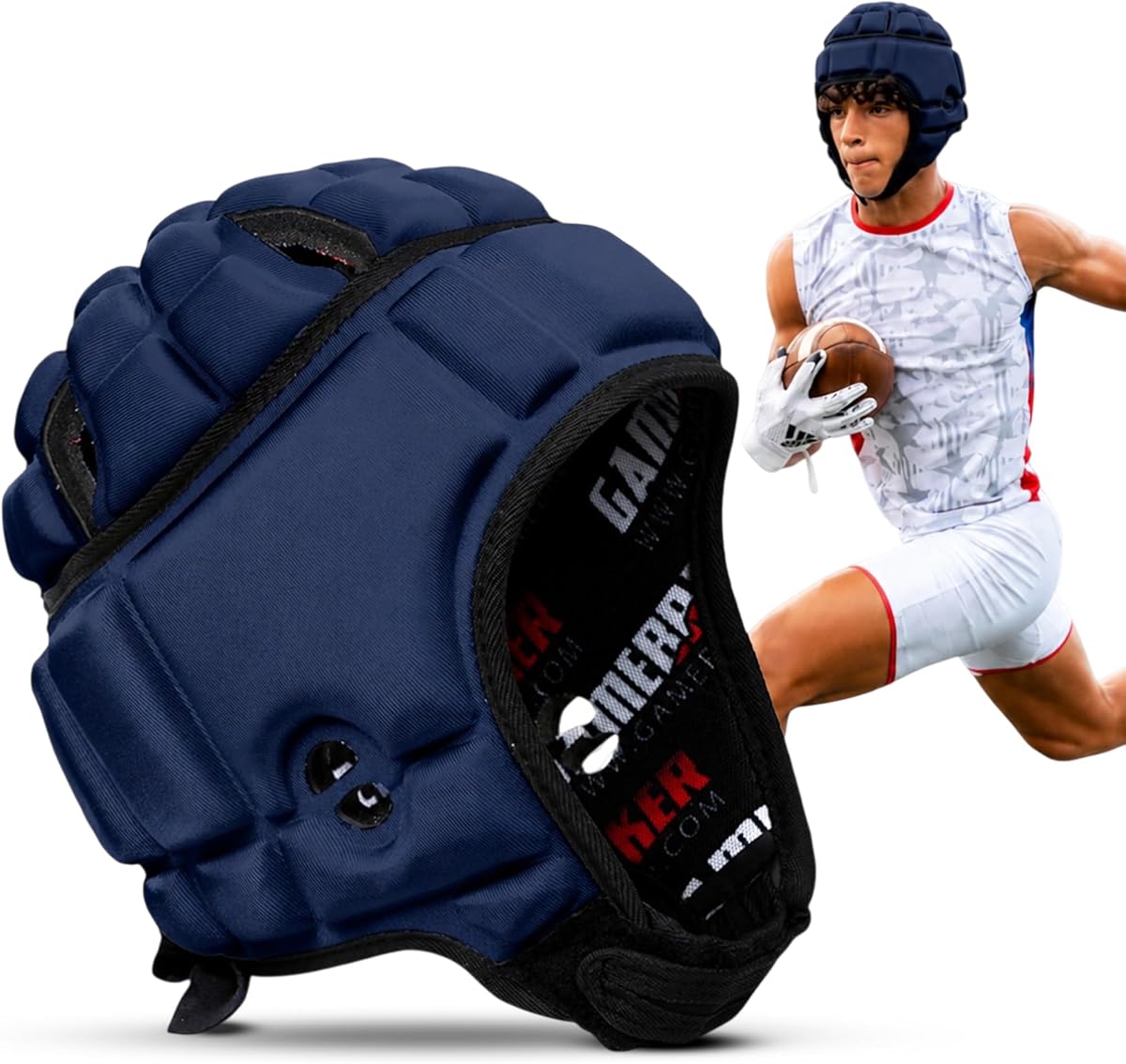 Casco GameBreaker Soft Shell con protección profesional diseñada contra impactos, casco liviano: fútbol americano de bandera, rugby, 7 contra 7 y MMA