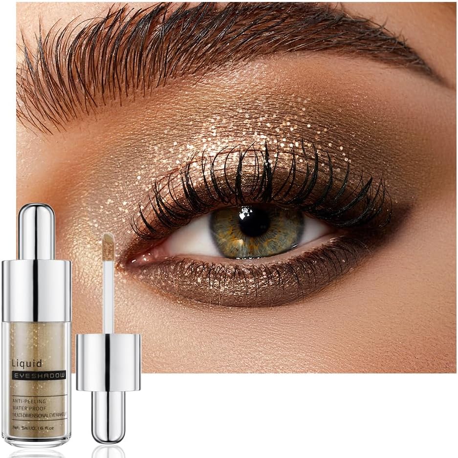 Beige Gold Shimmer Liquid Eyeshadow, Longwear Waterproof Eye Shadow Cream, Buildable Highly Pigmented Blendable Eye Makeup, Vegan Cruelty-Free Paraben-Free for Older Women Stage makeup 05#