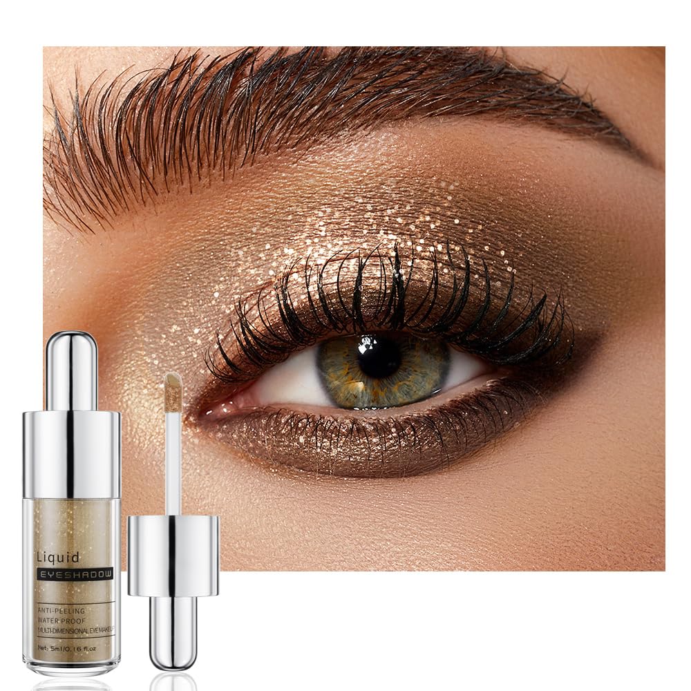 Beige Gold Shimmer Liquid Eyeshadow, Longwear Waterproof Eye Shadow Cream, Buildable Highly Pigmented Blendable Eye Makeup, Vegan Cruelty-Free Paraben-Free for Older Women Stage makeup 05#