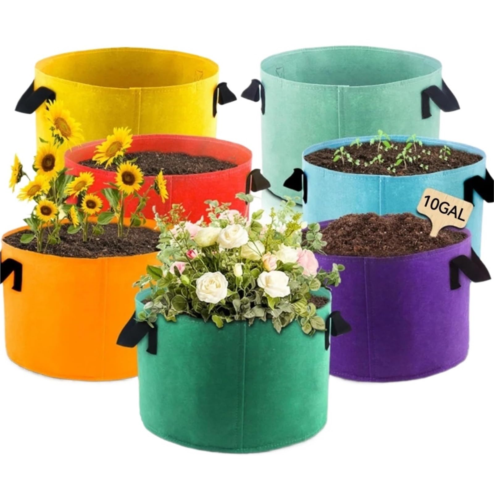 Lot de 7 Sacs Culture en Tissu 10 gallons avec poignées for Pommes Terre, tomates, Fleurs et légumes