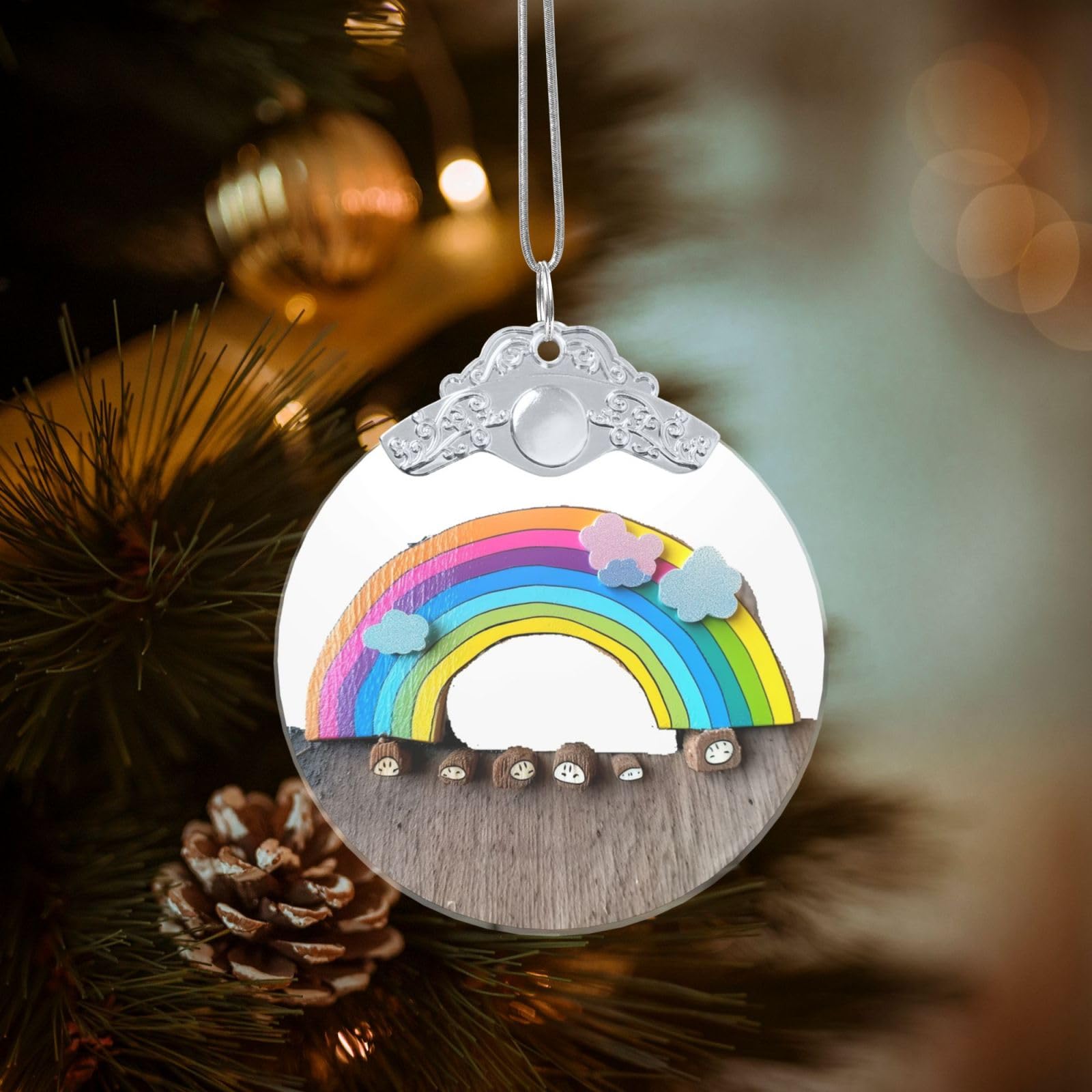 Crystal Christmas Ornaments for Christmas Tree Decoration Hanging Small Rainbow Ornament with Gold Ribbon Crafts Round Pendant for Keepsake Gifts Glass Xmas Decor Party Supplies