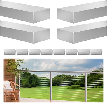 66" Stainless Steel T304 Handrail Brushed, 4 Pack Rectangular Cable Railing Handrail Flat Deck Top Rail with Metal End Caps for Indoor Outdoor Deck Stair Cable Railing System DIY Balustrade