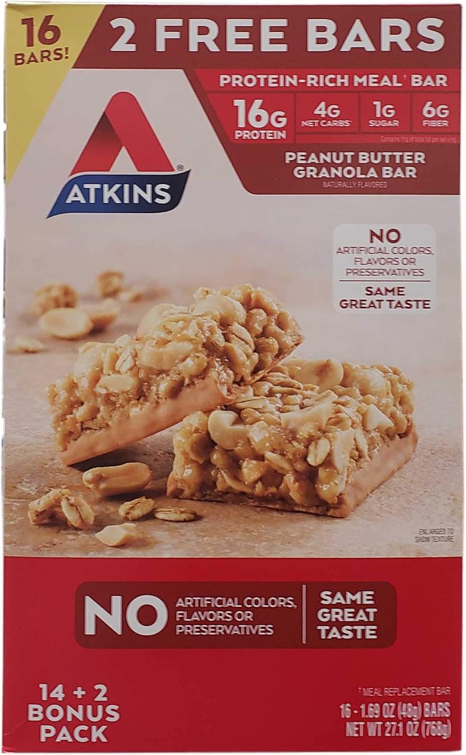 Atkins Peanut Butter Granola Bars (16Count Net Wt 27.1 Oz