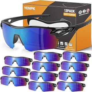 12 Pack Safety Glasses, ANSI Z87.1+UV Protective Eyewear, Impact Resistant Anti-Scratch Safety Goggles for Men Women