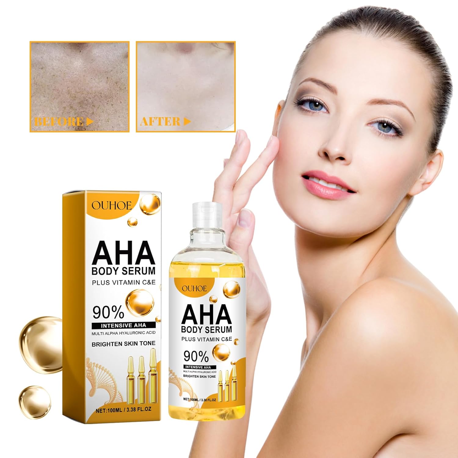 Vitamin C & E Body Serum with Hyaluronic Acid - Brightening & Hydrating Skin Treatment for Even Tone & Glow - Lightweight, Fast-Absorbing Formula - 3.38 Fl Oz