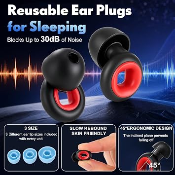 Tellegloww 10 Pairs Ear Plugs for Sleeping 30db Reusable Silicone Ear Plug