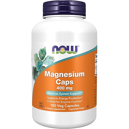 NOW Supplements, Magnesium 400 mg, Enzyme Function*, Nervous System Support*, 180 Veg Capsules