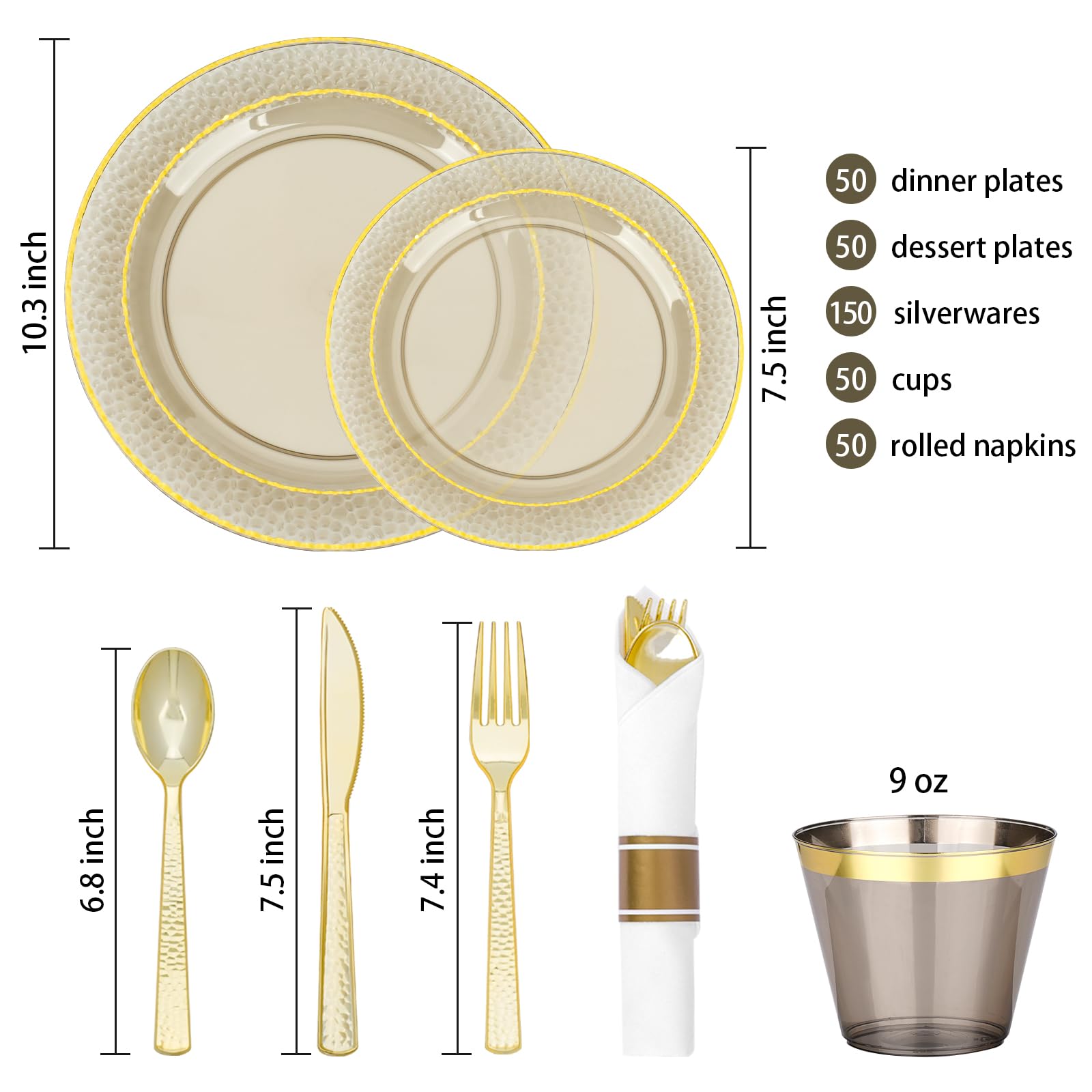 Black Plastic Plates - 350 Pack for 50 Guests -2 Black Plastic Plates - 350 Pack for 50 Guests -2