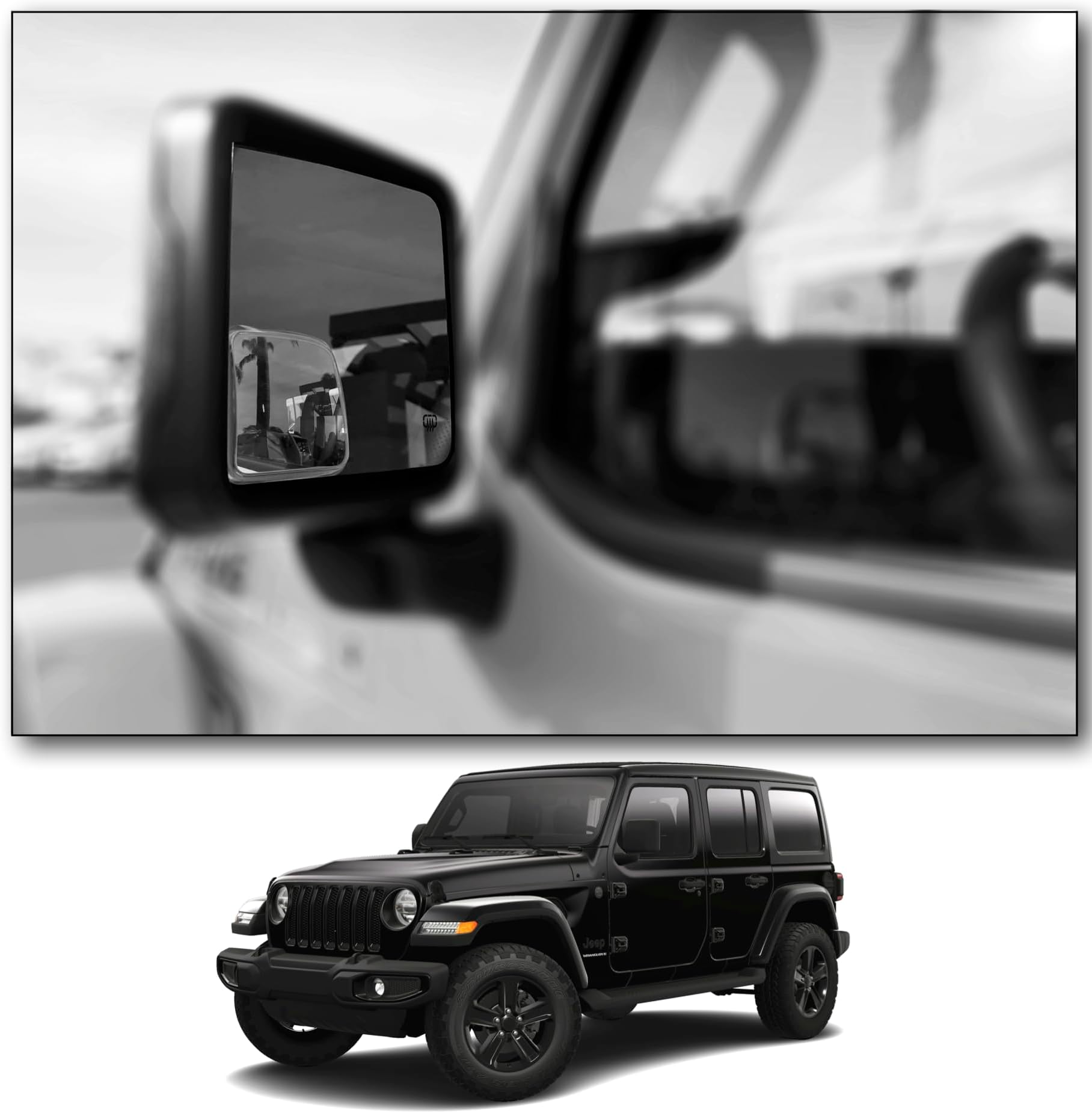 Custom Blind Spot Mirrors- Compatible with 2018-Present Jeep Wrangler | blind spot mirrors compatible with Jeep Wrangler JL 2018- Present | 2 Piece Set- (Left & Right)