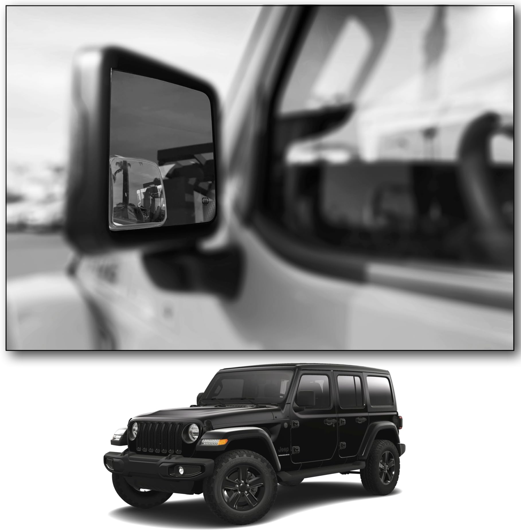 Custom Blind Spot Mirrors- Compatible with 2007-Present Jeep Wrangler | blind spot mirrors compatible with Jeep Wrangler JK and JL | Extended View Blind Spot Mirrors