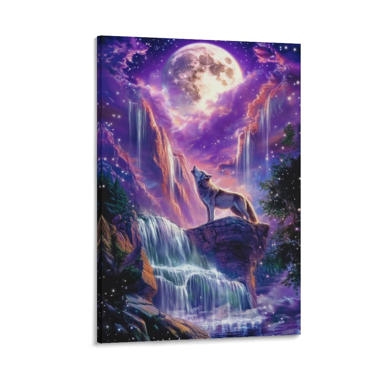 Animal Wolf Howling Moon Purple Fantasy Poster Canvas Wall Art Prints Posters for Room Aesthetic Bedroom Living Room Pictures Paintings Wall Decor for