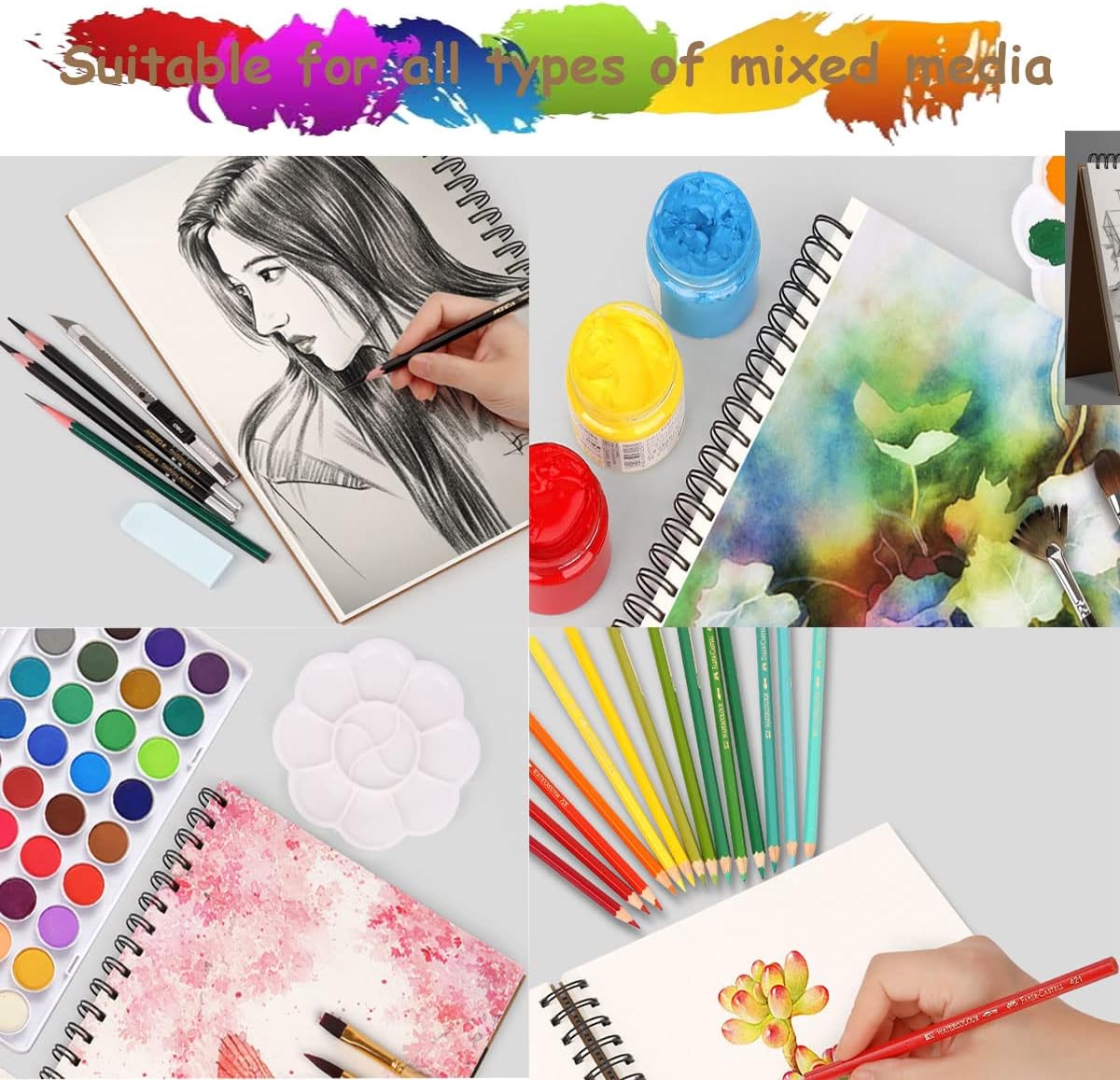 Mixed Media Sketch Pad,5.5" x 8.5" Spiral Bound (98lb/160gsm), 90 Sheets, Pack of 3, Durable Acid Free Sketchbook Hardcover Sketchbook, for Wet and Dry Media, Drawing, Painting (3 Pack- 5.5"X8.5")