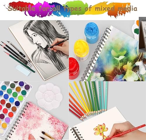 Miniatura 6 de Cuaderno de bocetos, papel de dibujo de 9 x 12 pulgadas, encuadernado en espiral (98 libras5.64 ozm), 90 hojas, paquete de 3, cuaderno de bocetos