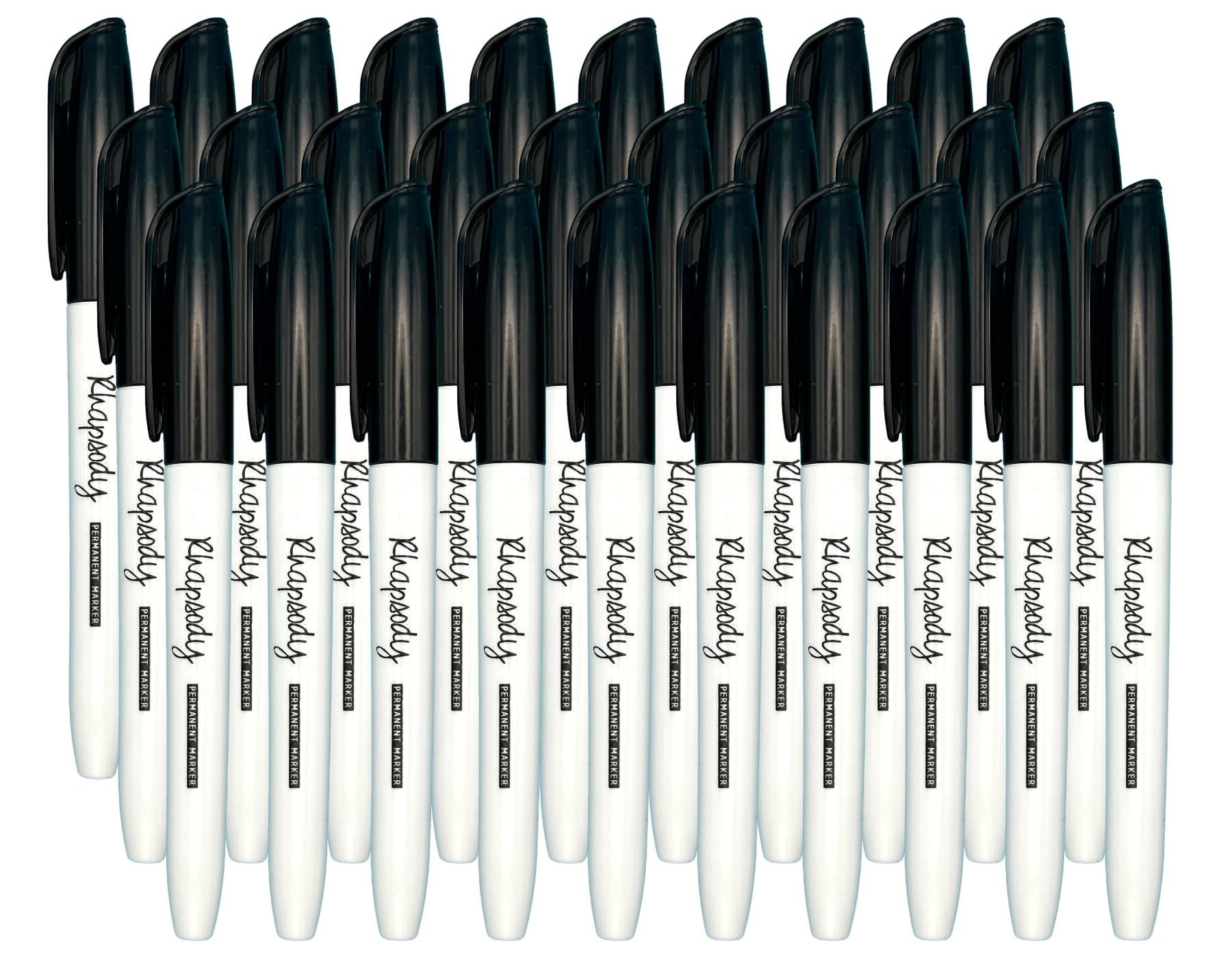 Rhapsody 30 x Permanent Markers Fine Point Black Ink (Fine Point Black Ink, 30)