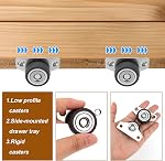 Set of 4 Side Mount Casters, 1.25 Inch Small Rubber L Shaped Plate Caster 140lbs Load Low Profile Mini Ball Bearing Non Swivel No Noise Caster Wheels with Screw for Home Office Furniture Appliance
