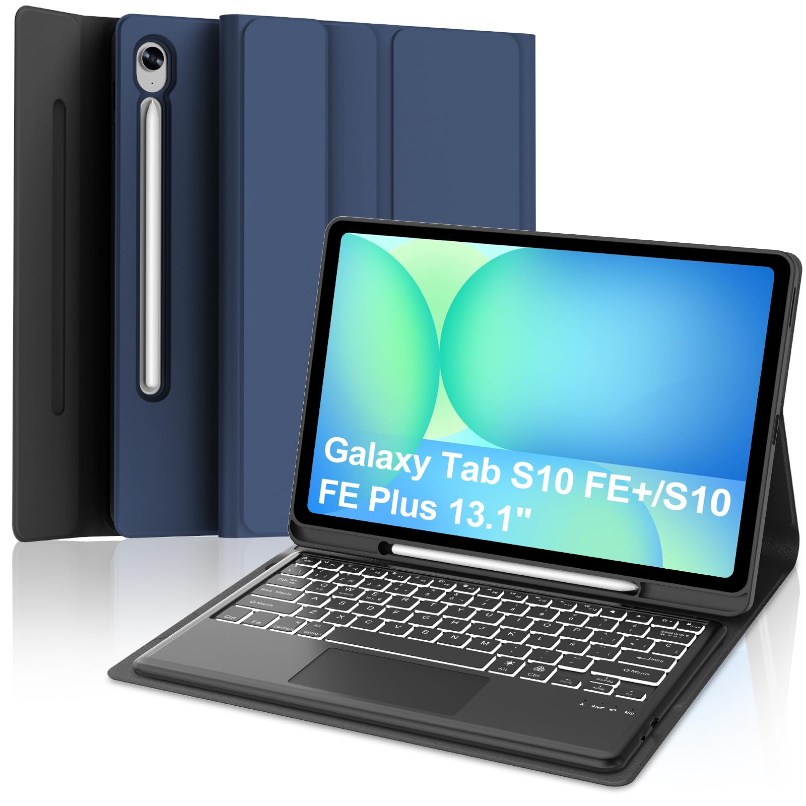 FOGARI Teclado con Trackpad para Samsung Tab S10 FE+/S10 FE Plus 13.1" 2025 | Funda para Galaxy Tab S10 FE Plus Español Ñ Teclado Bluetooth Retroiluminado con Touchpad para Samsung S10 FE+ 13.1", Azul