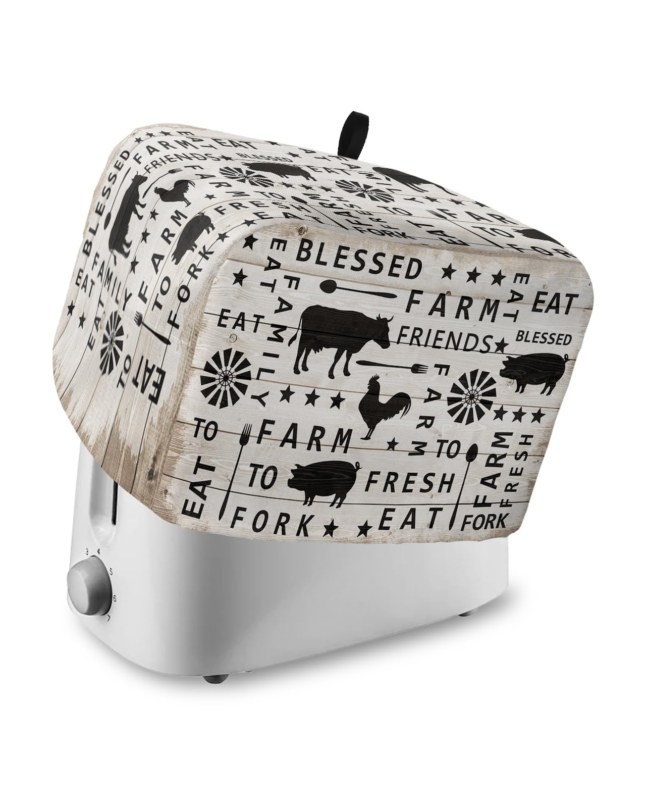 Toaster Dust Cover with Pockets, Vintage Farm Animal Cow Rooster Pig Wooden Board Pattern Soft Washable 4 Slice Toaster Cover, Dust-proof Cover for