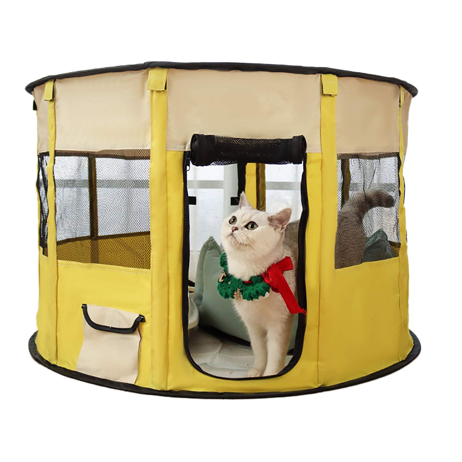 Petit Parc pour Animaux de Compagnie avec Couverture, Tente pour Animaux de Compagnie Transparente et Respirante Pliable avec Couvercle supérieur Exercice Pliable Cour,M:72 * 40cm