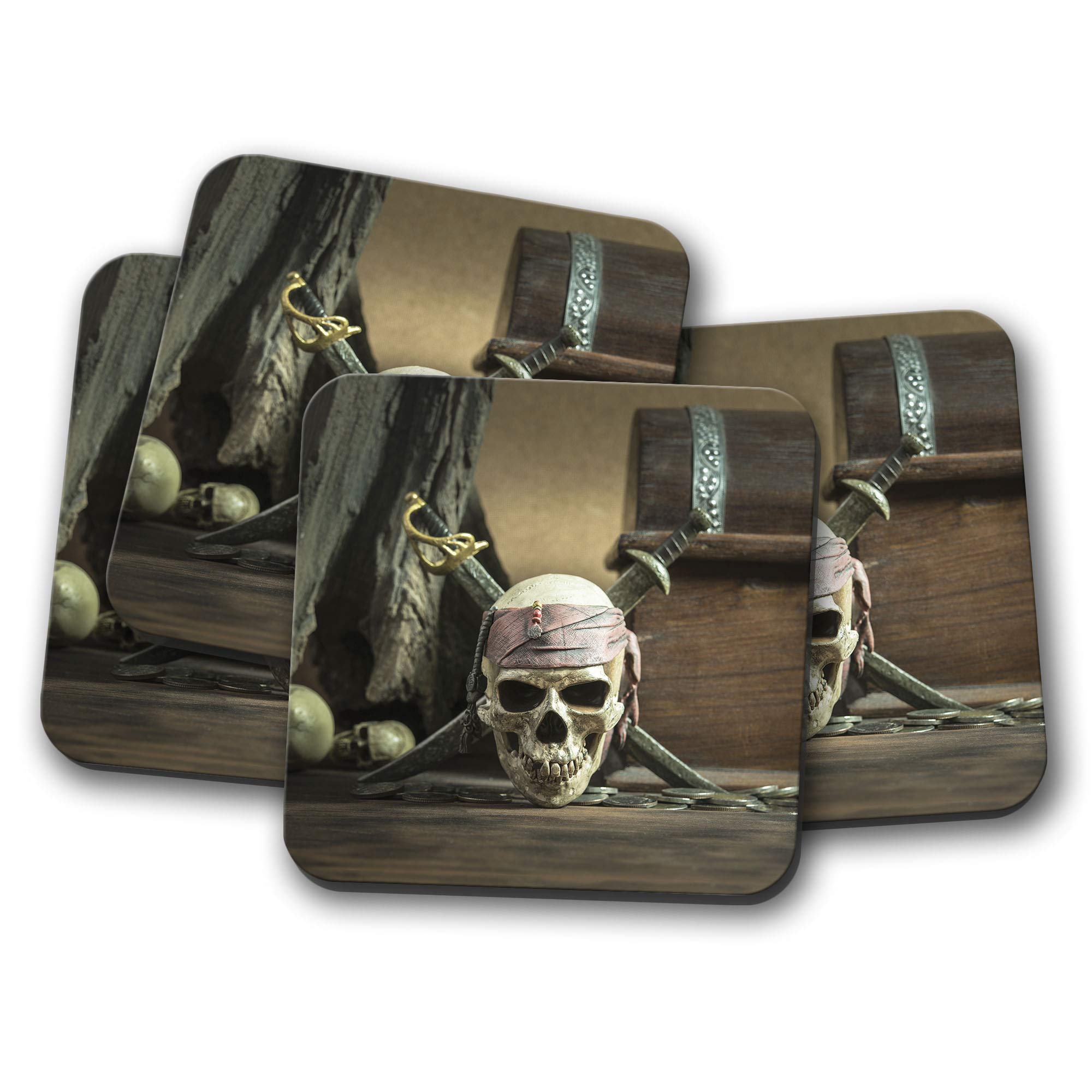Destinationvinyl Multicolor 4 Set - Skull & Crossbones Coaster - Pirate Caribbean Jolly Rodger #14528