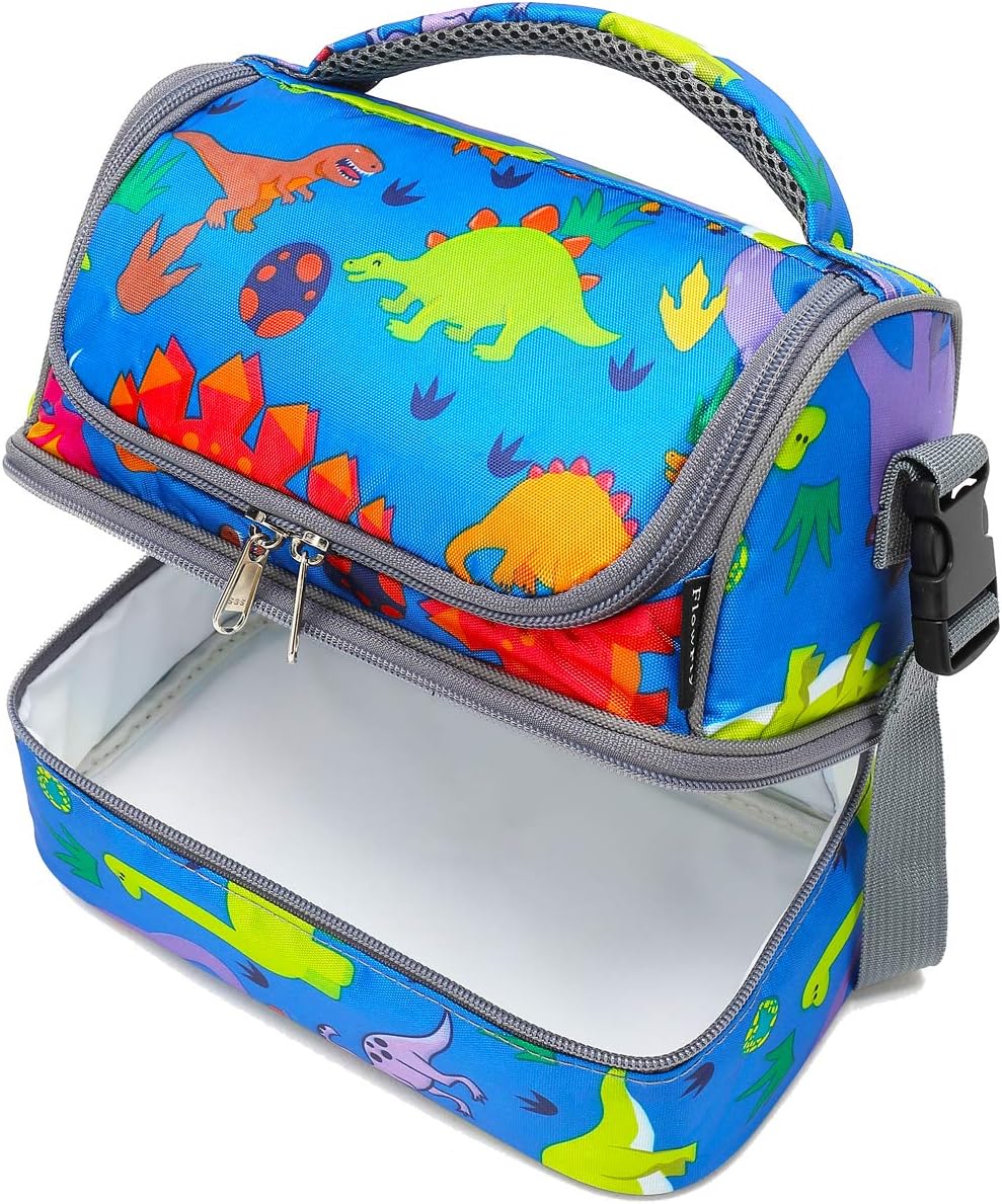 FlowFly Kids Double Decker Cooler Insulated Lunch Bag Large Tote for Boys, Girls, Men, Women, With Adjustable Strap, Dinosaur - Image 7
