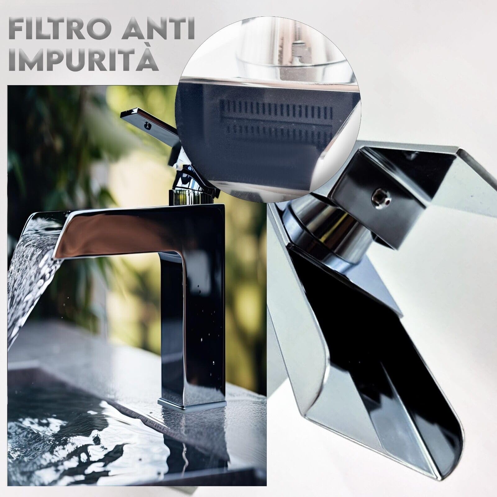 MAKA Rubinetto Lavabo Bagno a Cascata in Acciaio Inox Cromato con Piletta Inclusa Miscelatore Monocomando Lavandino Cucina ad Alta Pressione Kit Montaggio Guarnizioni e Tubi Satinato (h 16.5 cm)
