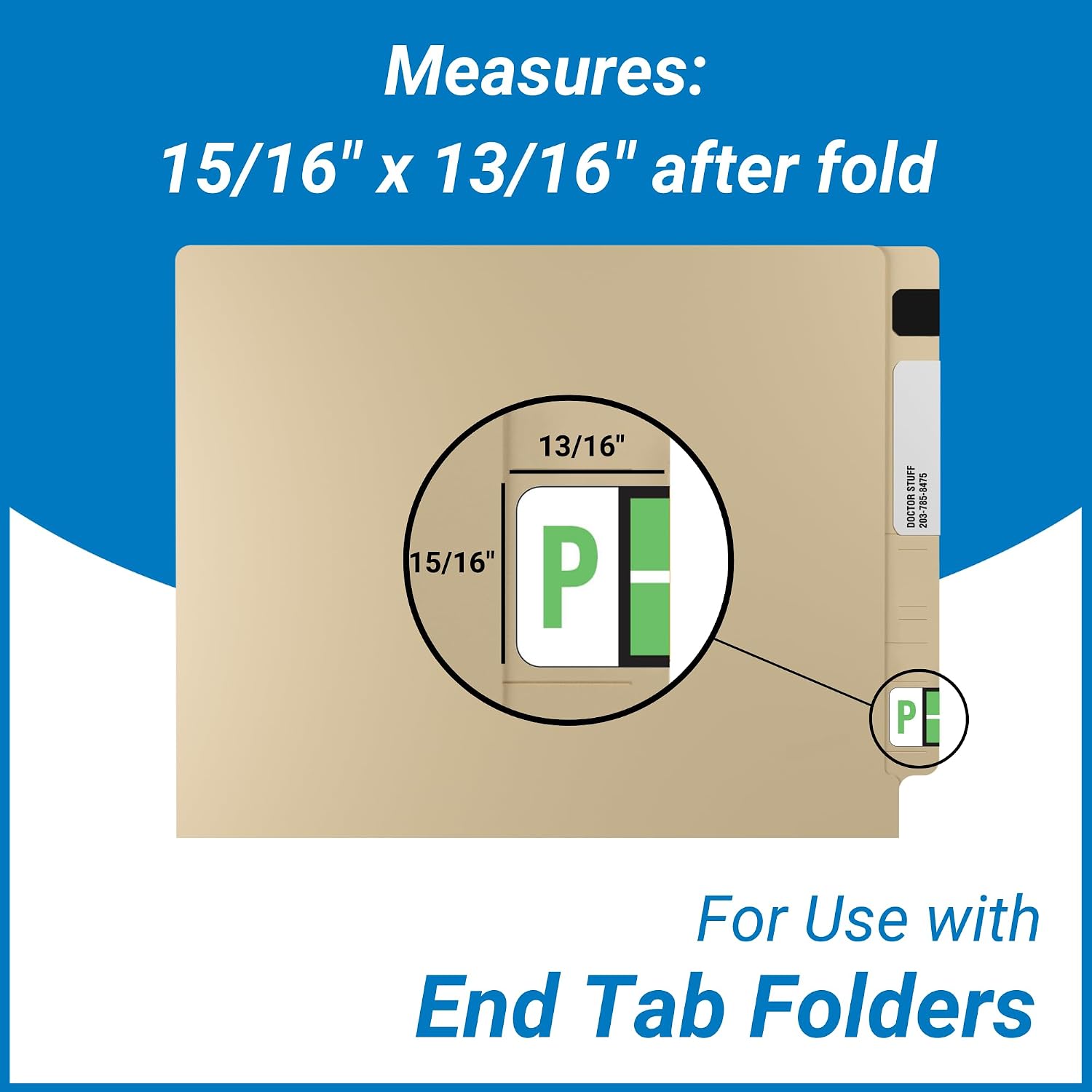 Doctor Stuff - File Folder Labels, Alphabet Letter P, POS 3400 - POAM Series Compatible Alpha Stickers, Light Green, 15/16" x 1-5/8", 500/Roll