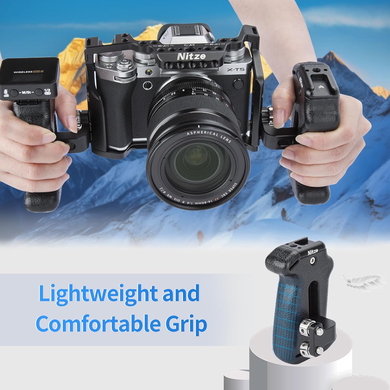 Nitze Side Handle with 1/4" Screws, Camera Side Handle for Camera Cage, Monitor Cage, Up/Down and Left/Right Adjustable - PA22-H2