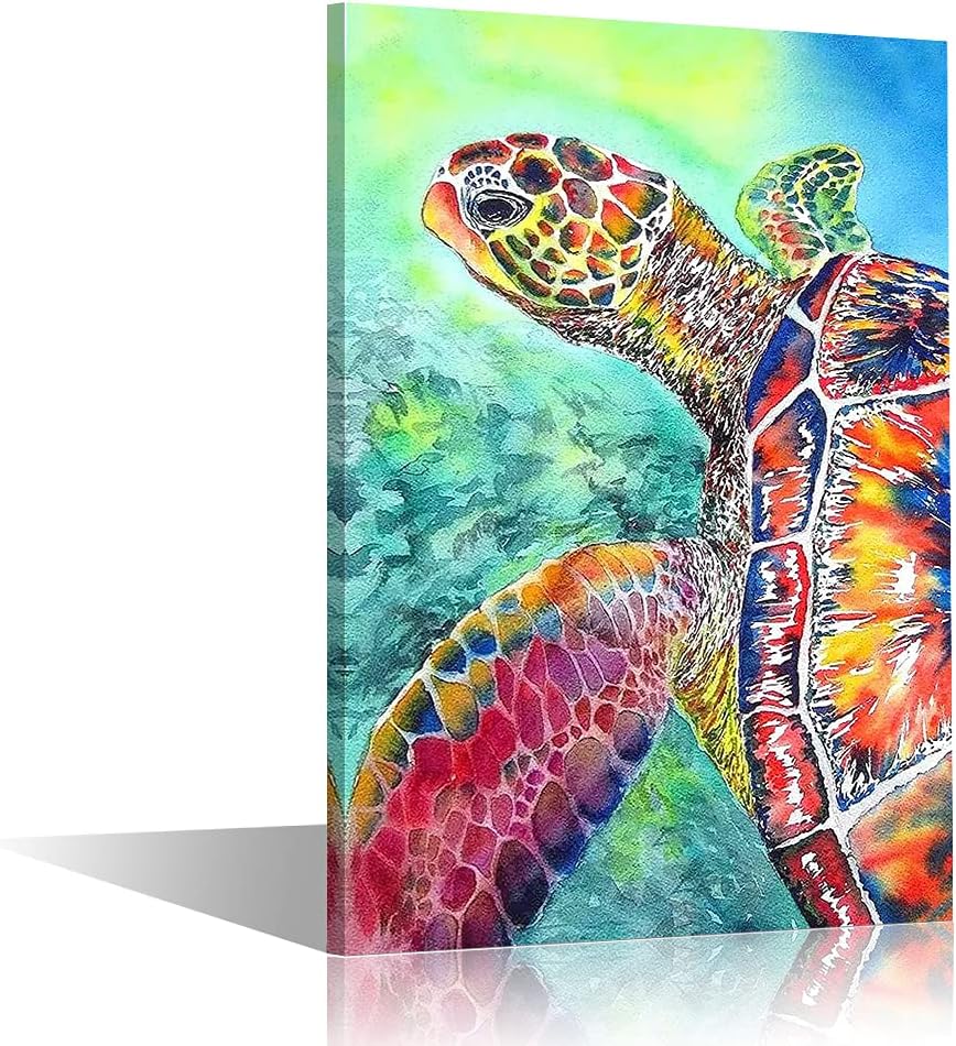 TISHIRON Ocean Sea Turtle Wall Art Canvas Artwork Poster Modern Bathroom Decor Prints for Home Kid Girls Room Framed Ready to Hang 24x16