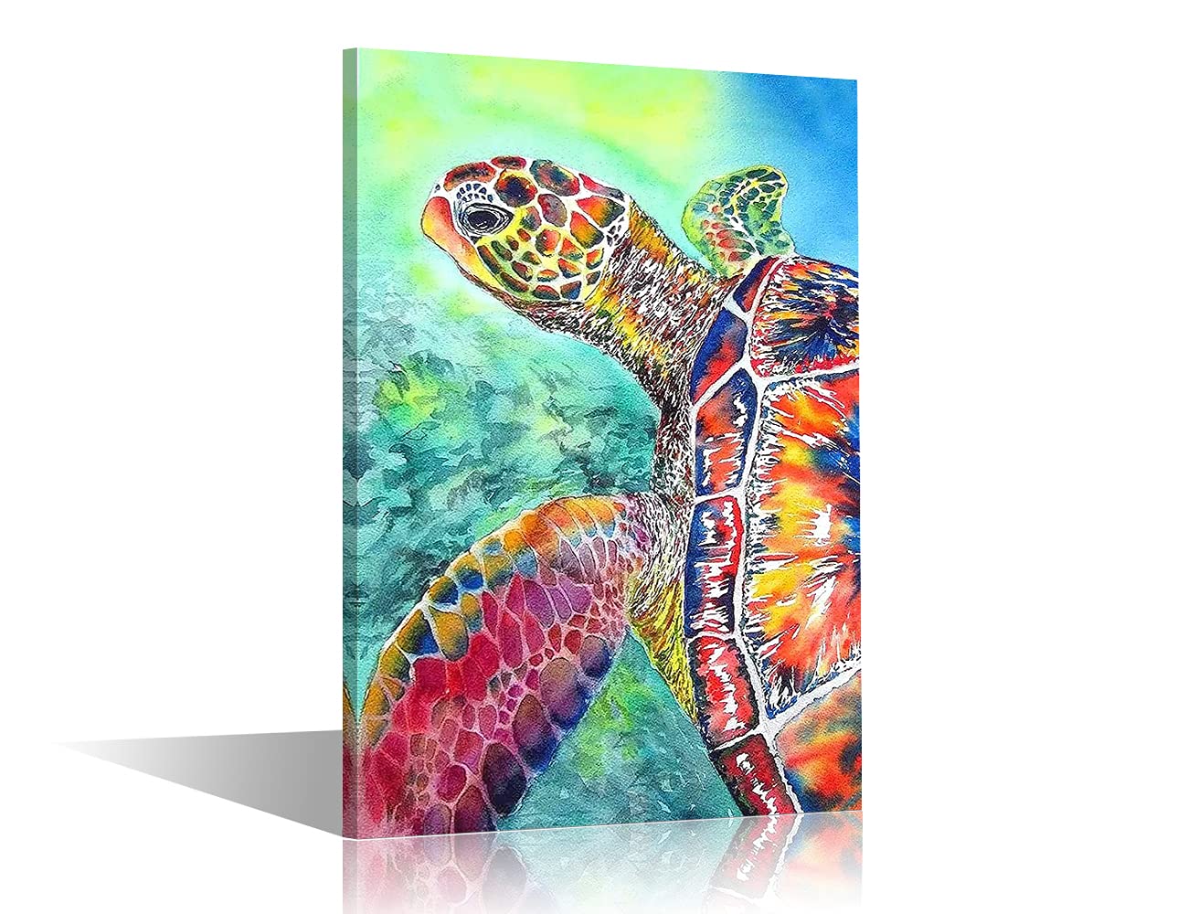 Tishiron Sea Turtle-02 Sea Turtle Wood Canvas Wall Art Framed Artwork Decor For Bedroom Bathroom Prints Picture For Home Decor Ready To Hang 36X24 Inch
