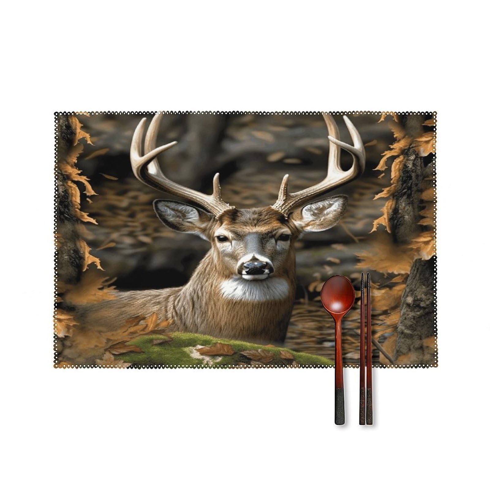 Camouflage Deer Placemats Set of 6 Non-Slip Heat Resistant Table Mats Canvas Washable Cloth Place Mats Easy to Clean Premium Placemat for Kitchen Dining Table Decoration