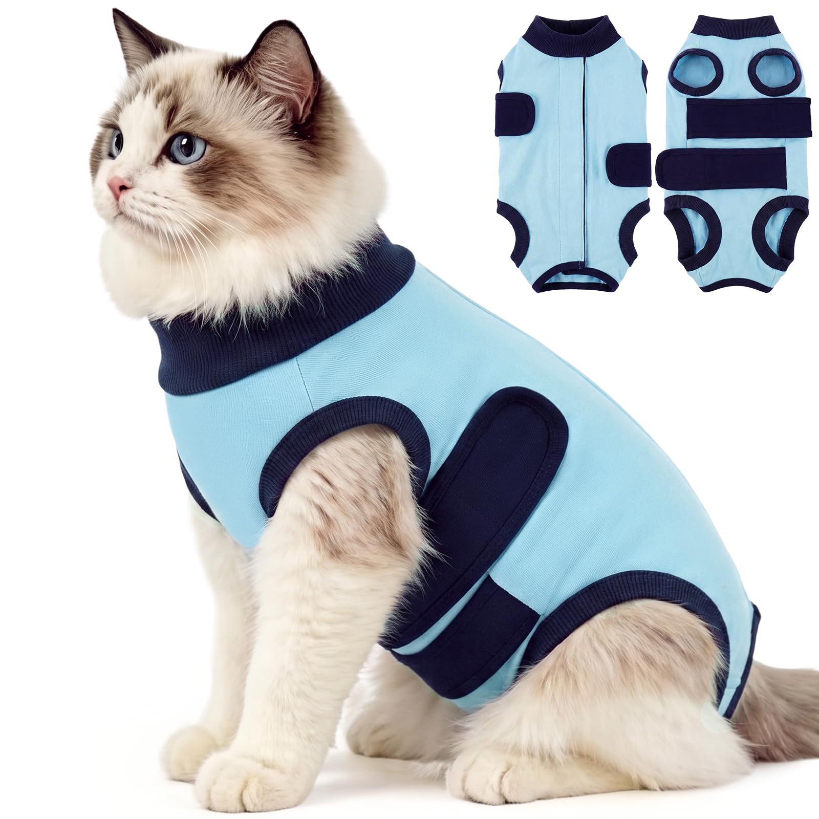 Kuoser Cat Recovery Suit Post Surgery Protection Onesie Breathable, BlueXL