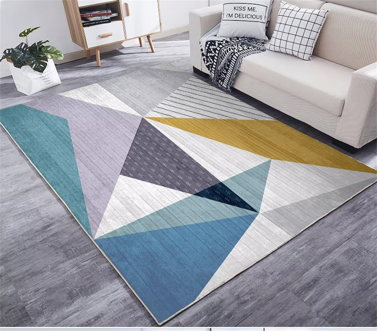 Tapis de salon 50x80cm bleu gris jaune pour eviter les sols froids
