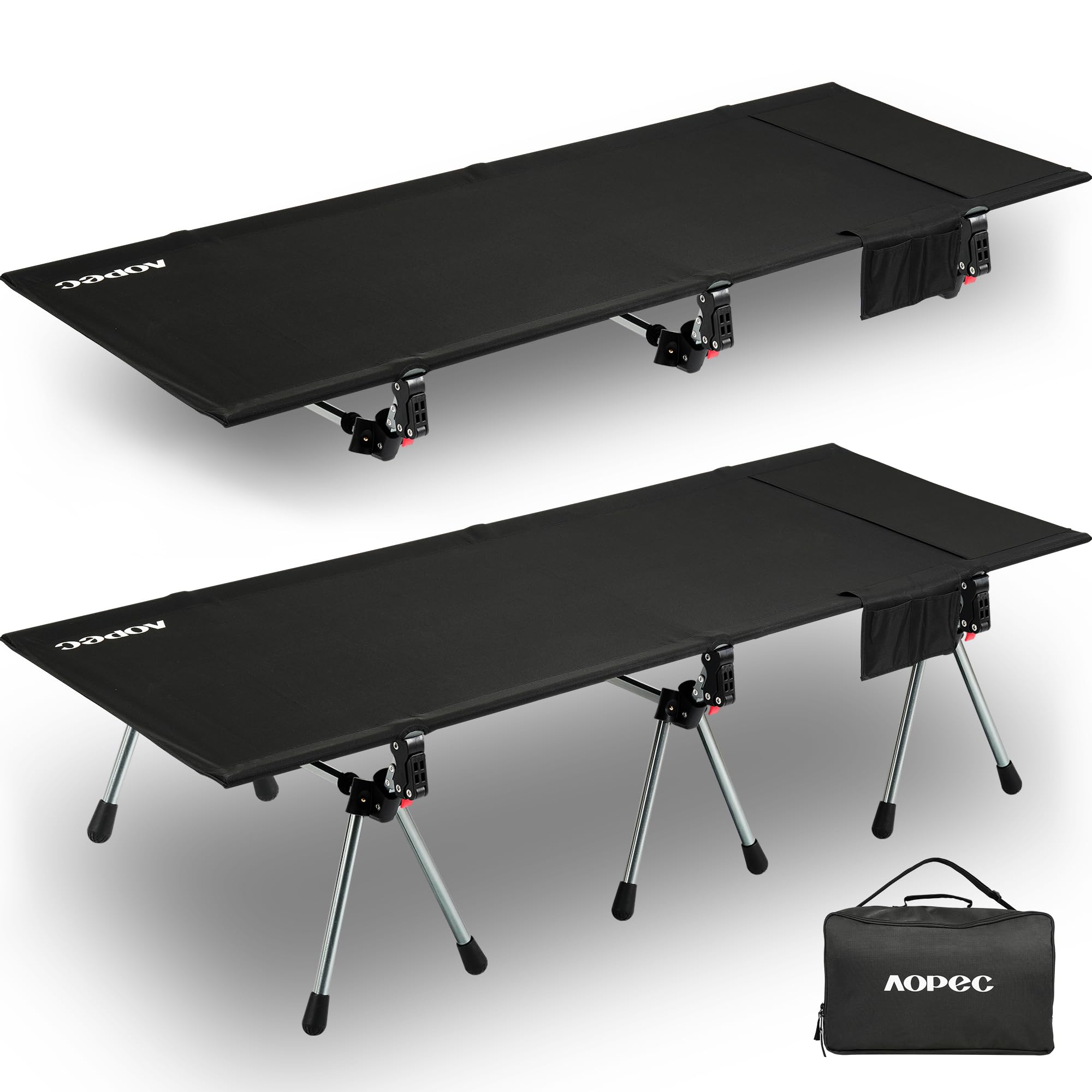 Photo 1 of AOPEC 75" Camping Cot, Heavy Duty 350lbs Capacity, Adjustable Height with Leg Extenders, Lightweight Aluminum Frame Portable Folding Bed for Camping,Travel, Beach, Office Nap