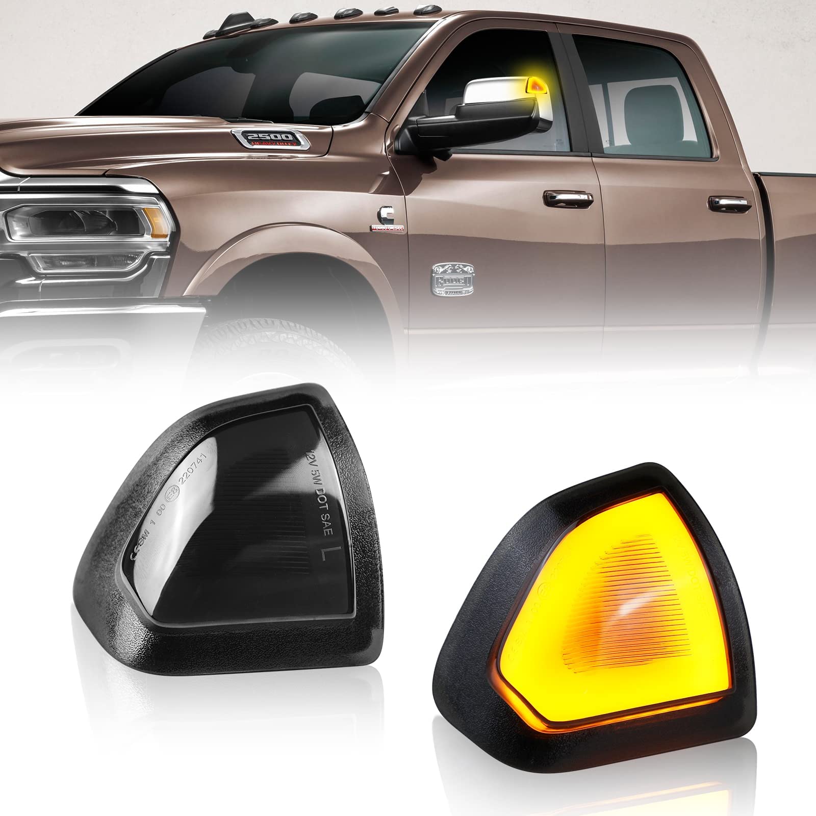 CELLWORLDKURL-T LED Side Mirror Turn Signal Light Left & Right Rear View Mirror Lamps Smoked Cover Lens for 68302828AA 68302829AA Compatible with 2010-2018 Dodge Ram 1500 2500 3500 4500 5500, Pack o