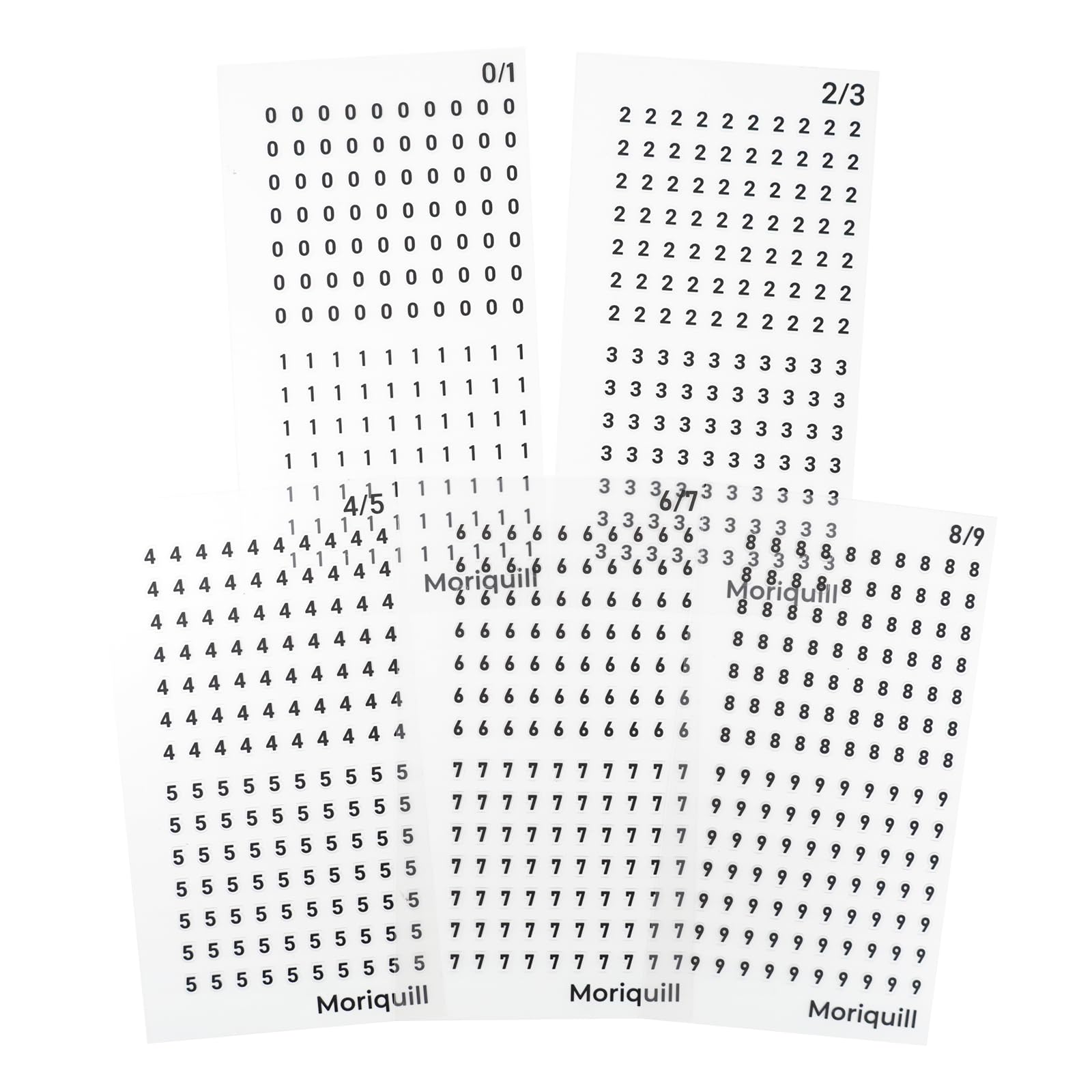 Moriquill 700 Tiny Number PET Stickers, 5 Sheets, 4mm Black Digits 0-9 – Waterproof Pre-Cut Mini Labels for Scrapbook Pages, Journals, Planners, Gift Tags & Cards