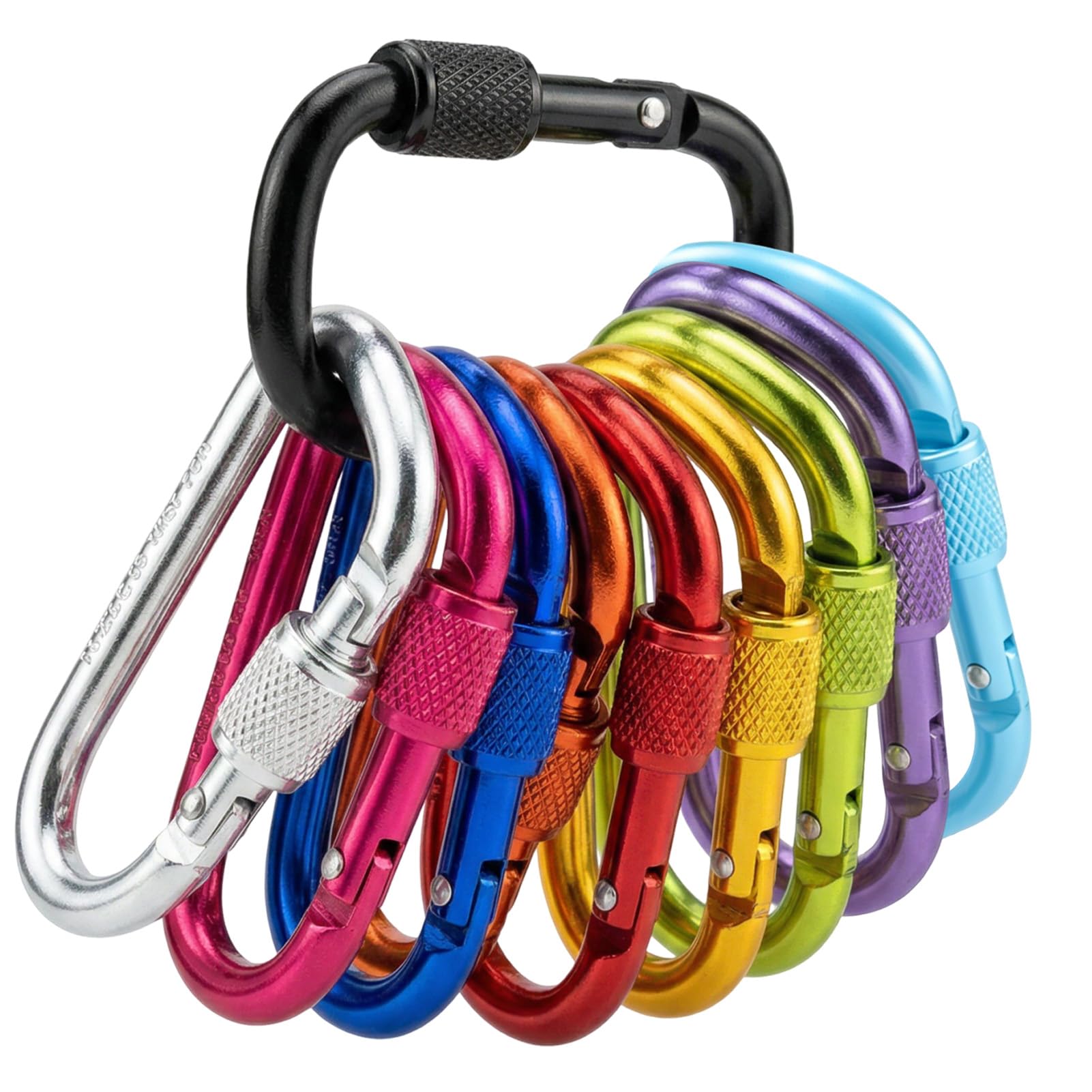 10 PCS 6cm Locking Carabiner Clip, Aluminium Small Carabiner Clips with Screw Lock, Keychain Caribeana Clips for Camping Hiking Backpack Fishing Traveling(10 Colors)
