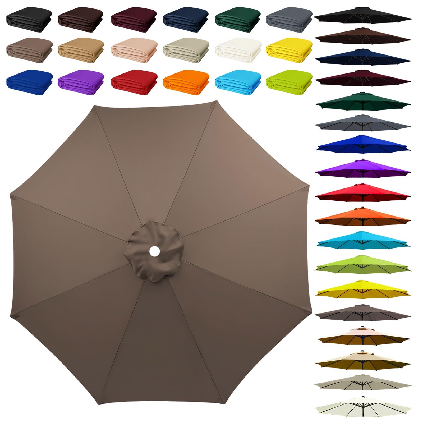 8 Arms Umbrella Replacement Cloth, Parasol Replacement Canopy, Polyester Fabric Parasol Canopy Cover, Breathable, UV Protective, for Garden, Market, Pool, Patio(Light Brown,8 ribs: 2.5m/8.2ft)