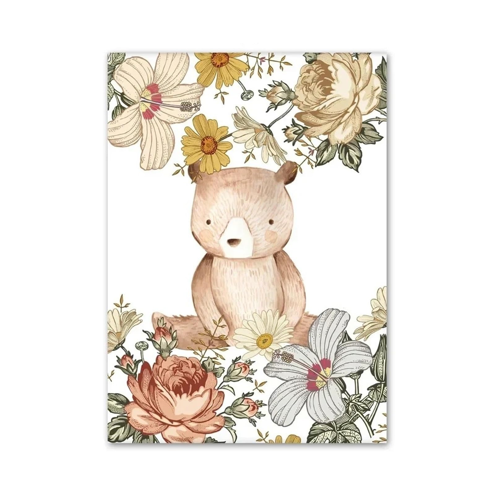Xenite A Wall Rt Canvas Prints Flowers Bear Squirrel Hedgehog Elephant Shapes Nordic Posters Nd Prints Wall Rt Canvas Painting Wall Pictures Kids Room Decor(,50X70cm)