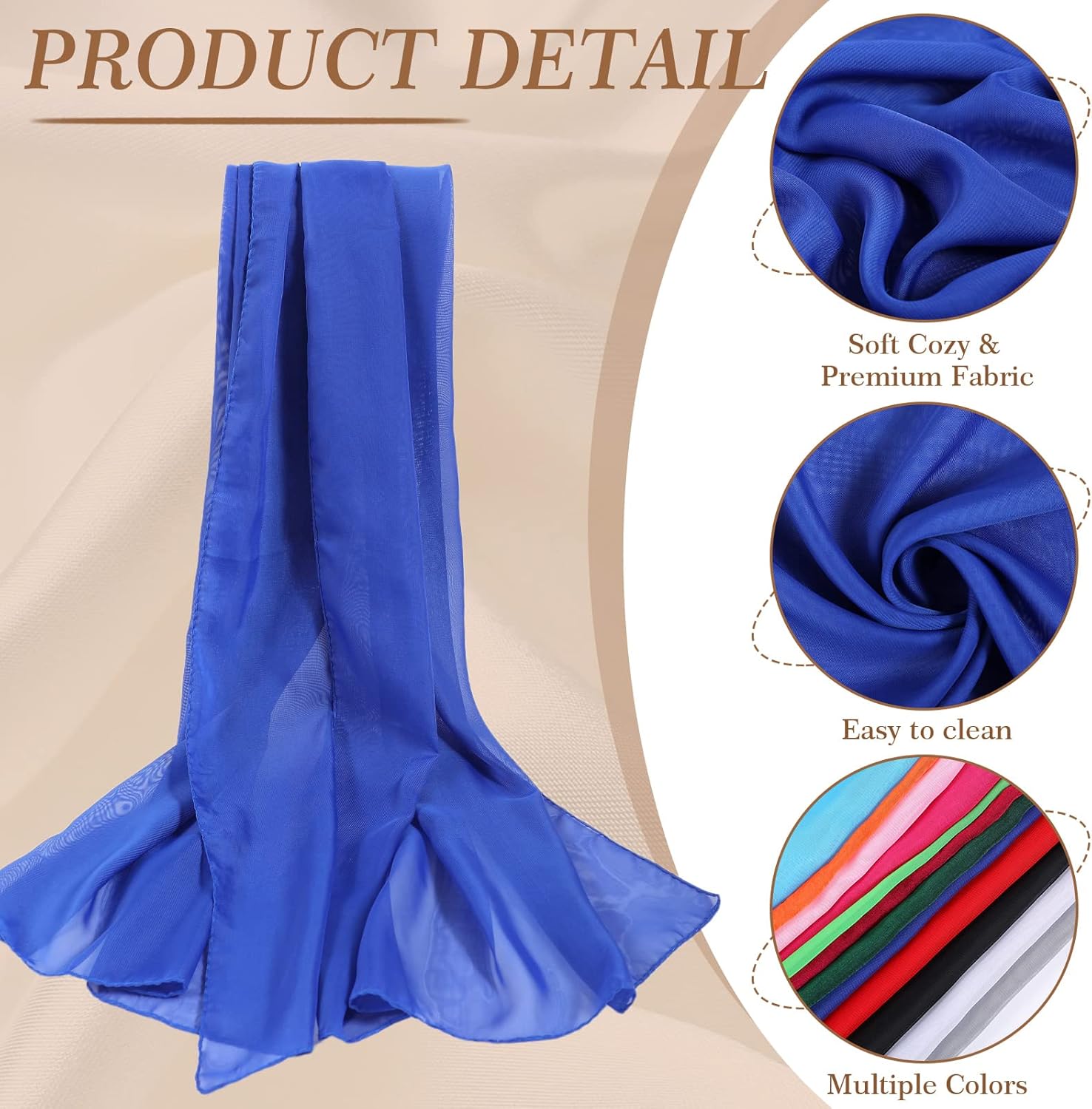 12 Pieces Solid Color Chiffon Shawls Long Sun Proof Scarves Wraps Sheer Lightweight Breathable Chiffon Scarf for Women Bridal Wedding Formal Evening Party Accessories, 19.6 x 61 Inch - Image 5