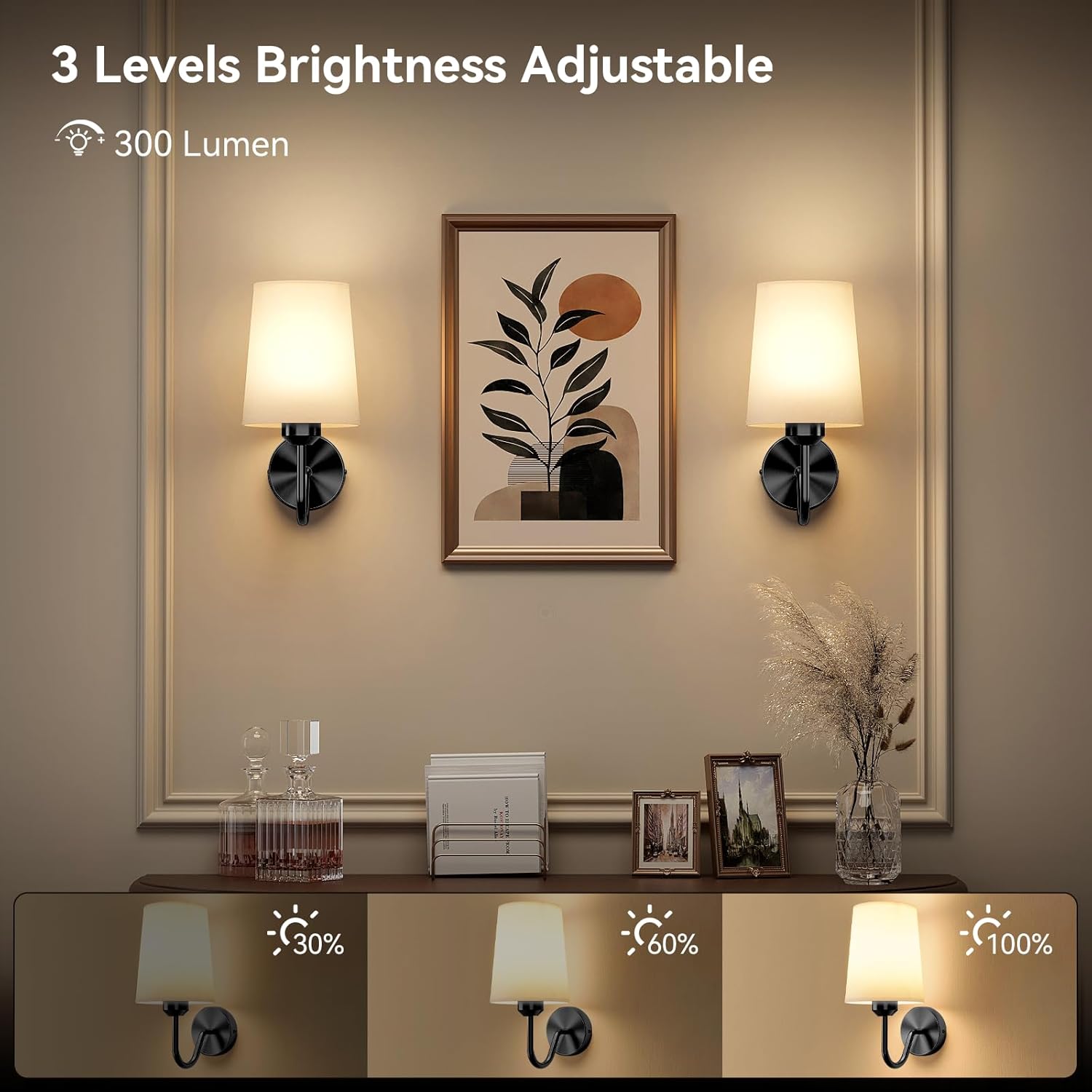 Ouyulong Battery Operated Wall Sconces Set of 2 Wireless Rechargeable Dimmable Wall Light with RGB Bulb and Remote for Bedroom, Living Room, Hallway (Black)