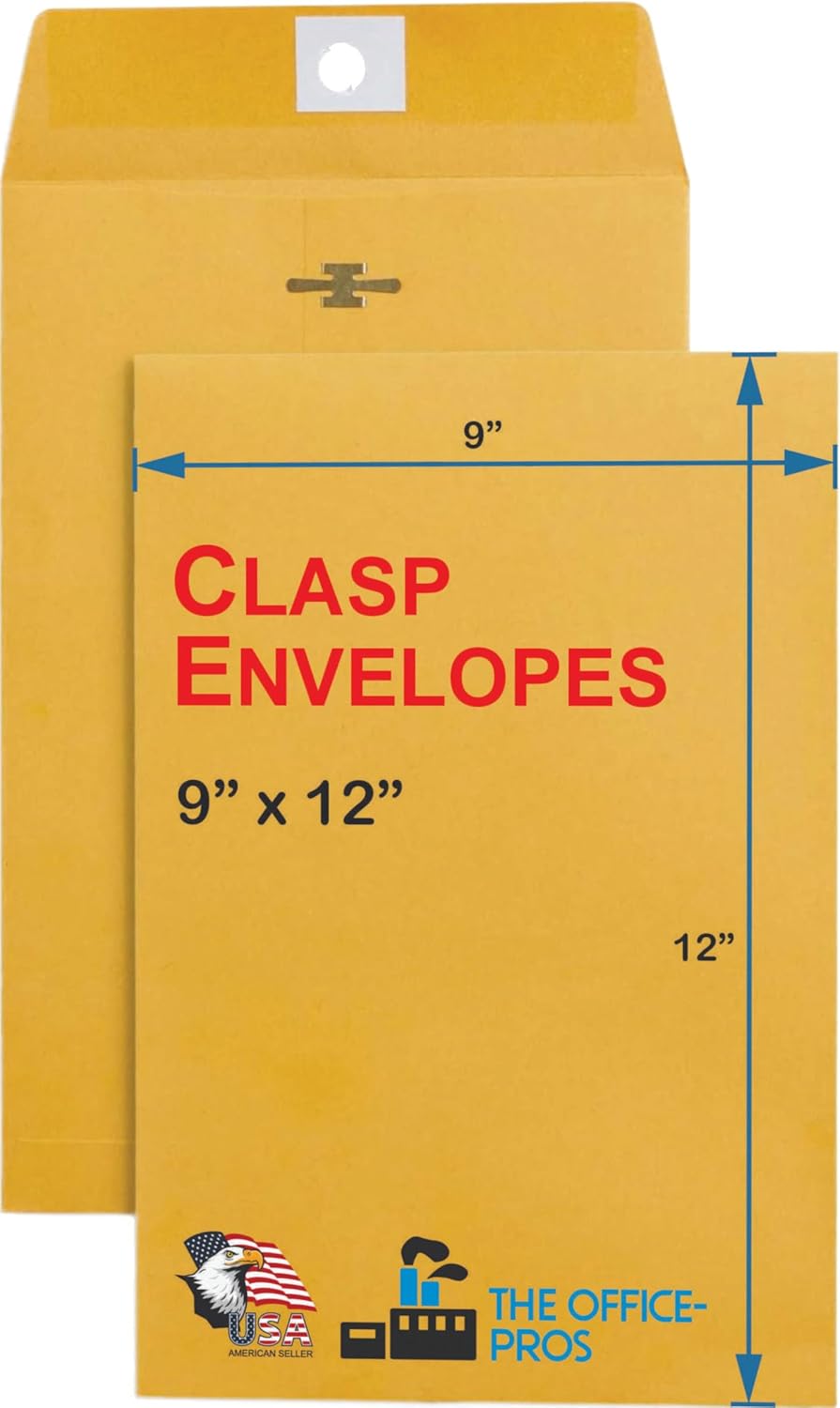 Clasp Envelopes, 9" x 12" Envelopes, Gummed Flap With